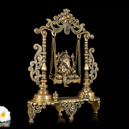 Brass Sitting Ganesha On Swing/Jhula (19 Inch)