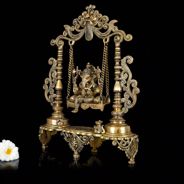 Brass Sitting Ganesha On Swing/Jhula (19 Inch)