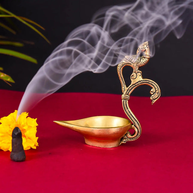 Brass Ethnic Peacock Diya (4.8 Inch)