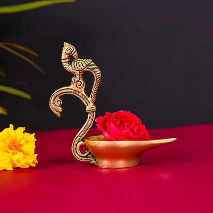 Brass Ethnic Peacock Diya (4.8 Inch)