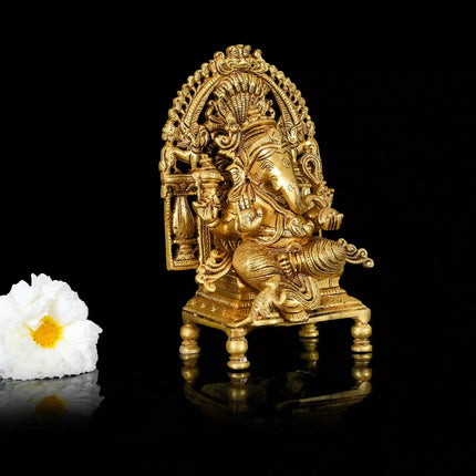 Brass Superfine Singhasan Sitting Ganesha Idol (8 Inch)