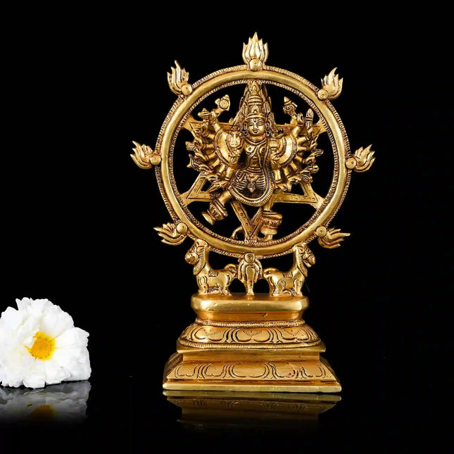 Brass Superfine Vishnu Narasimha Chakratalwar Statue (9.5 Inch)