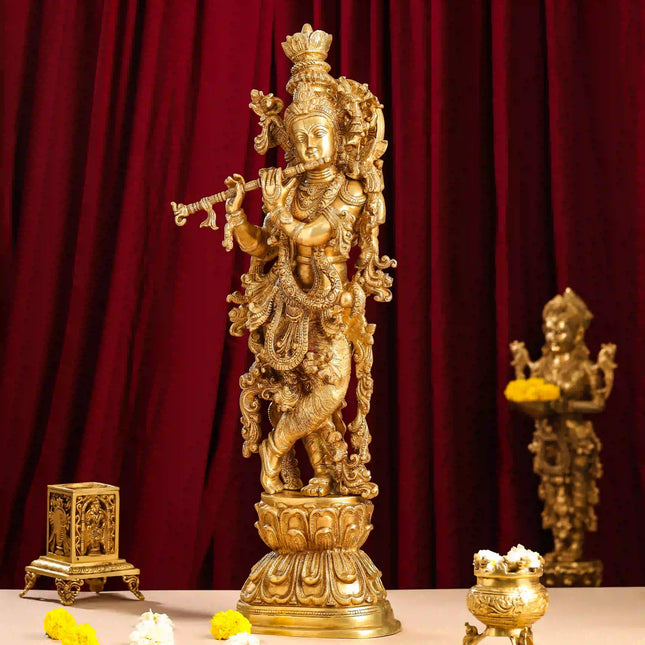 Brass Standing Lord Krishna Idol (30 Inch)