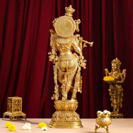 Brass Standing Lord Krishna Idol (30 Inch)