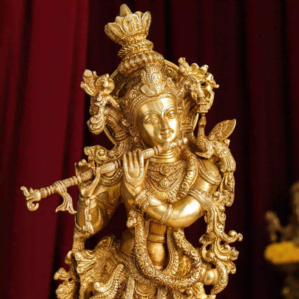 Brass Standing Lord Krishna Idol (30 Inch)