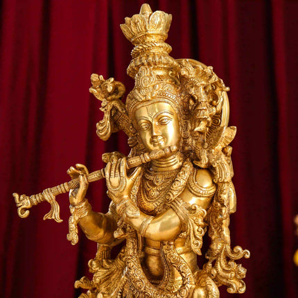 Brass Standing Lord Krishna Idol (30 Inch)