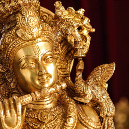 Brass Standing Lord Krishna Idol (30 Inch)
