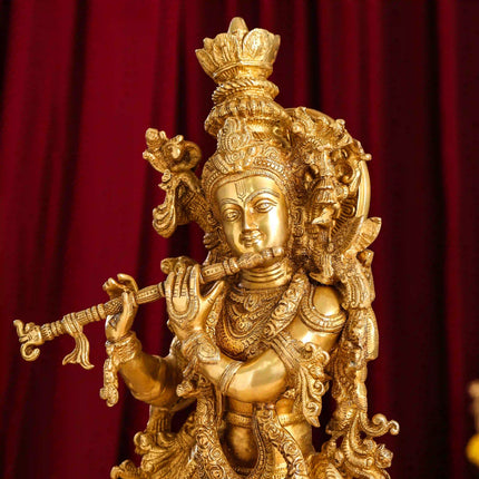 Brass Standing Lord Krishna Idol (30 Inch)