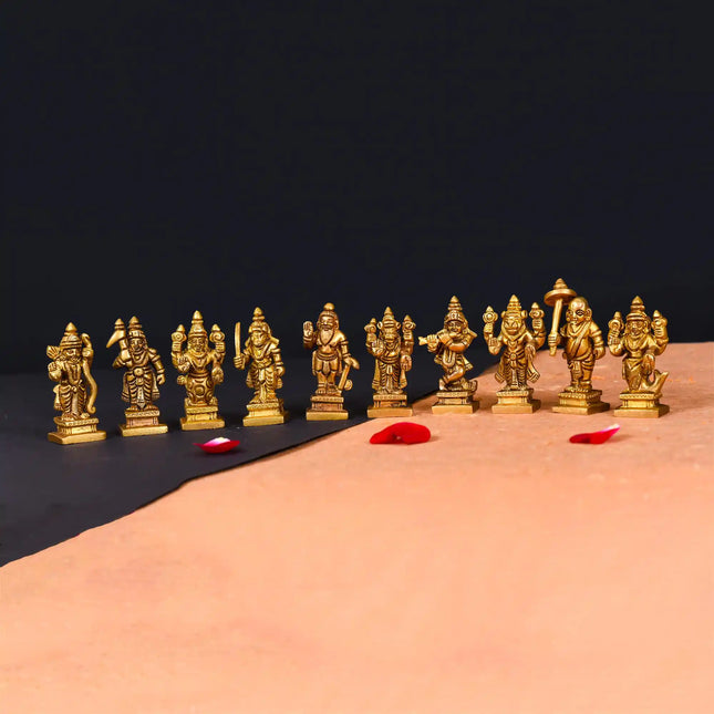 Brass Superfine Dashavatara /Vishnu Avatars Statue Set (2.5 Inch)