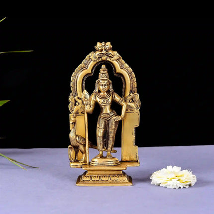 Brass Superfine Standing Lord Murugan/Kartikeya Frame Idol (7.2 Inch)