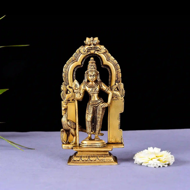 Brass Superfine Standing Lord Murugan/Kartikeya Frame Idol (7.2 Inch)