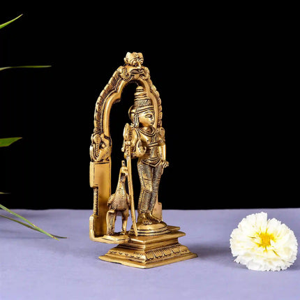 Brass Superfine Standing Lord Murugan/Kartikeya Frame Idol (7.2 Inch)