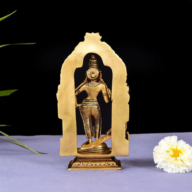 Brass Superfine Standing Lord Murugan/Kartikeya Frame Idol (7.2 Inch)