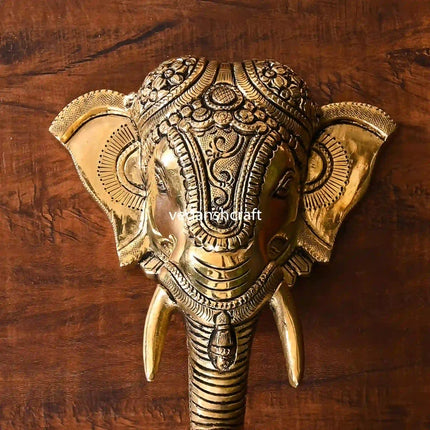 Brass Ganesha With Bell Wall Hanging (12 Inch)