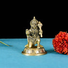 Brass Sitting Hanuman Idol With Round Base (4 Inch)