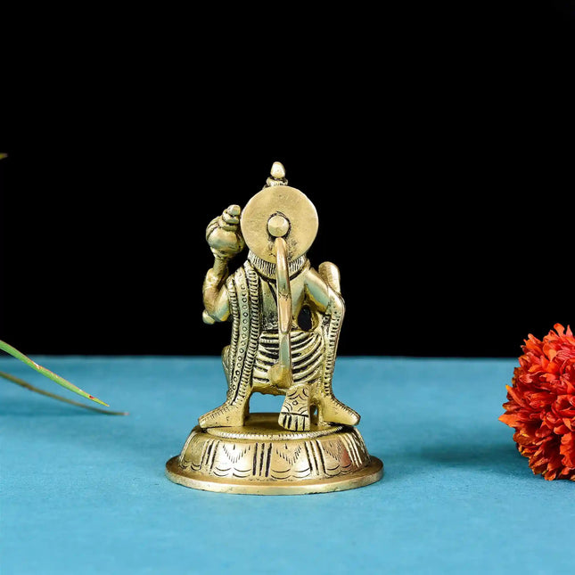 Brass Sitting Hanuman Idol With Round Base (4 Inch)