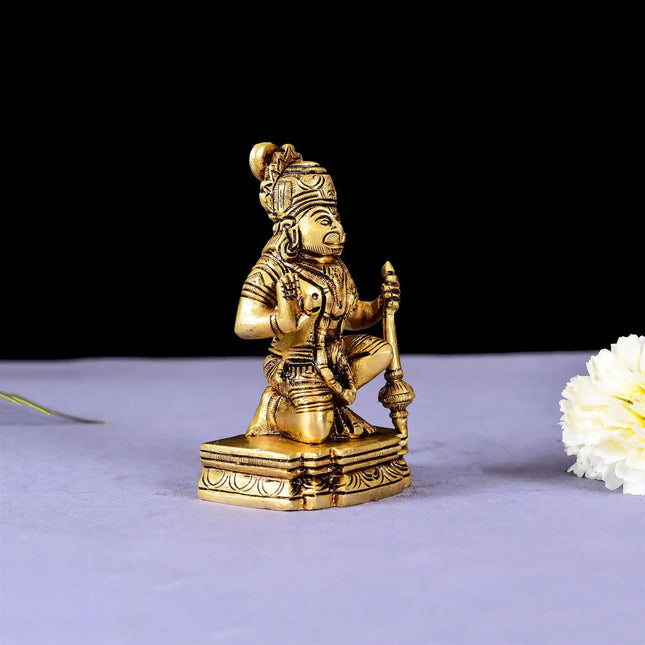 Brass Blessing Superfine Sitting Hanuman Idol (4 Inch)