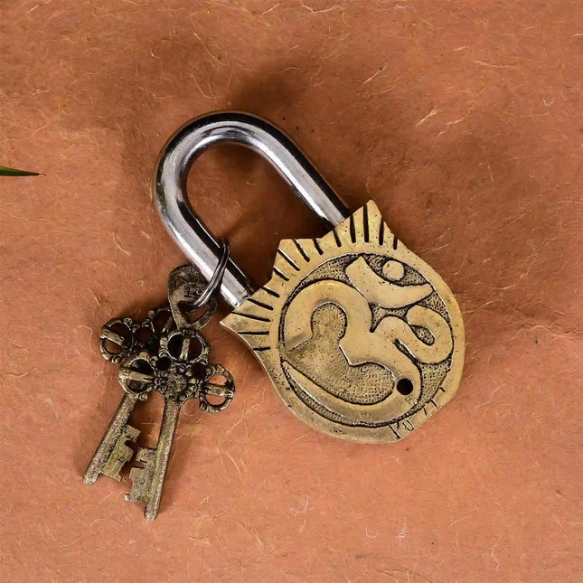 Brass Radha Krishna Door Lock With Two Keys (4.5 Inch)
