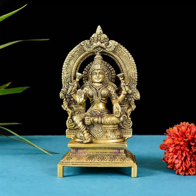 Brass Sitting Lakshmi On Throne (Singhasan) (7.5 Inch)