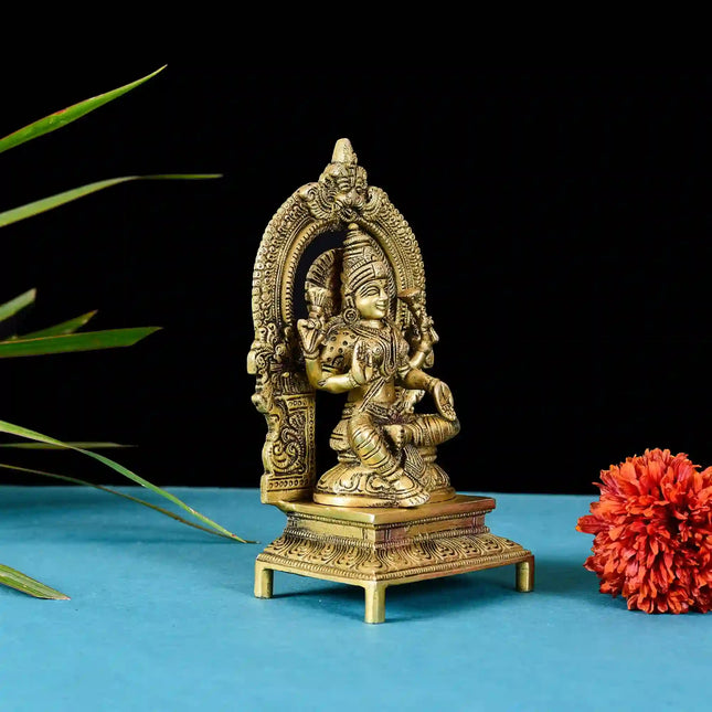 Brass Sitting Lakshmi On Throne (Singhasan) (7.5 Inch)