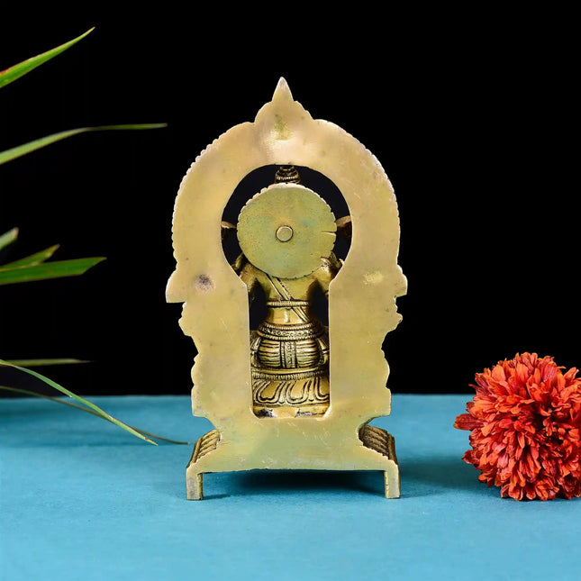 Brass Sitting Lakshmi On Throne (Singhasan) (7.5 Inch)