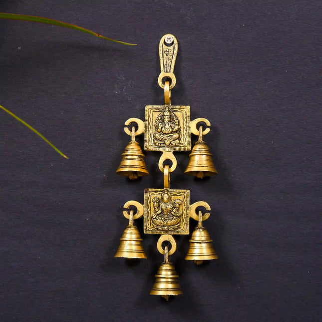 Brass Ganesha Lakshmi Wall Hanging Bell (10 Inch)