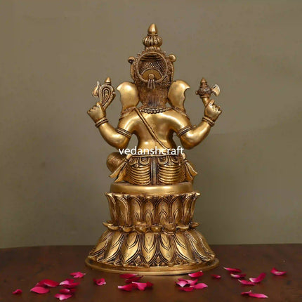 Brass Lord Sitting Ganesha Idol (14.8 Inch)