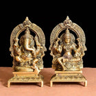 Brass Sitting Ganesh And Lakshmi On Throne Idol (7.5 Inch)
