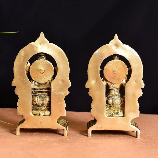 Brass Sitting Ganesh And Lakshmi On Throne Idol (7.5 Inch)