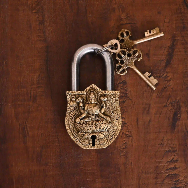 Brass Lakshmi Door Lock With Two Keys (4.5 Inch)