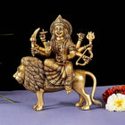 Brass Goddess Durga Sitting On Lion Superfine Idol (8.5 Inch)