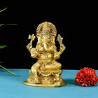 Brass Sitting Ganesha Superfine Idol (7 Inch)