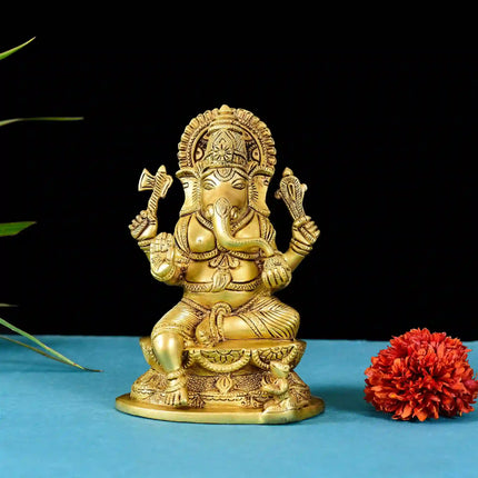 Brass Sitting Ganesha Superfine Idol (7 Inch)