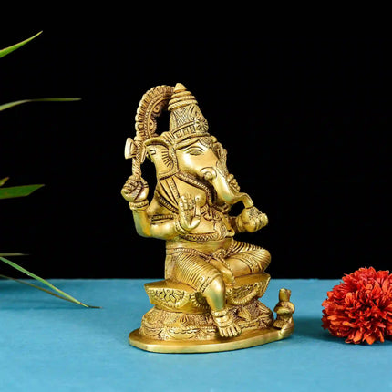 Brass Sitting Ganesha Superfine Idol (7 Inch)