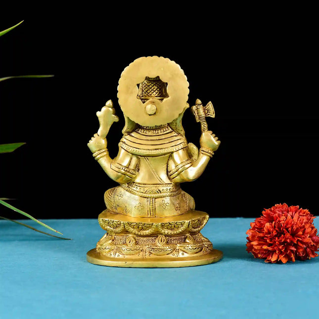 Brass Sitting Ganesha Superfine Idol (7 Inch)