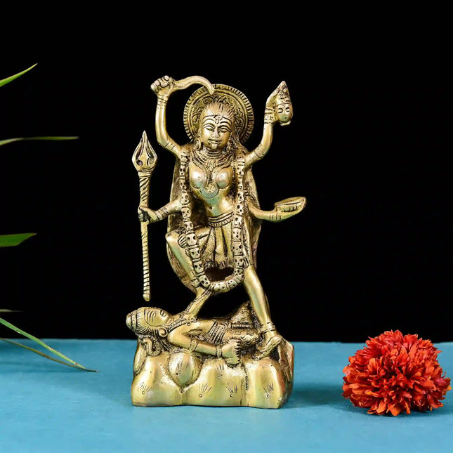 Brass Goddess Standing Kali Idol (8.2 Inch)