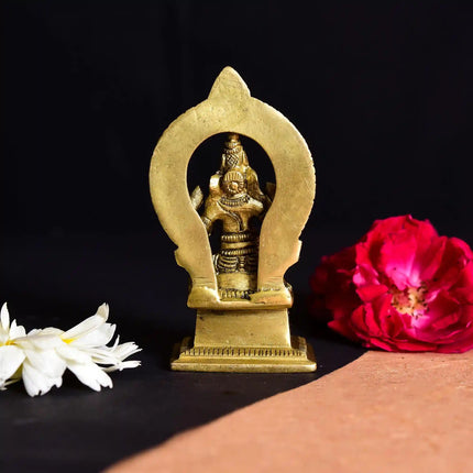 Brass Sitting Ganesha On Throne (Singhasan) Idol (4 Inch)
