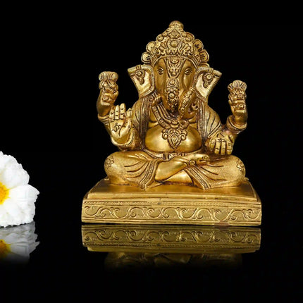 Brass Sitting Ganesha Superfine Idol (7 Inch)