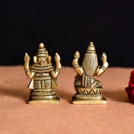 Brass Sitting Ganesha And Lakshmi Set Idol