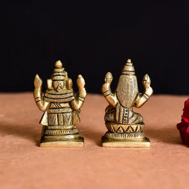 Brass Sitting Ganesha And Lakshmi Set Idol