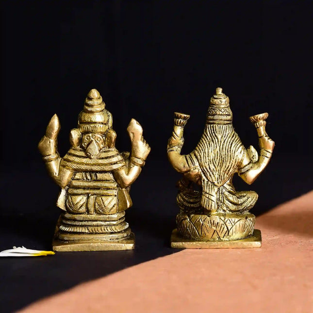 Brass Sitting Ganesha And Lakshmi Set Idol