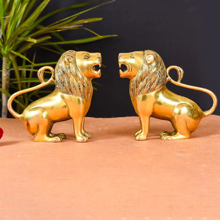 Brass Lion Statue Pair Home Decor