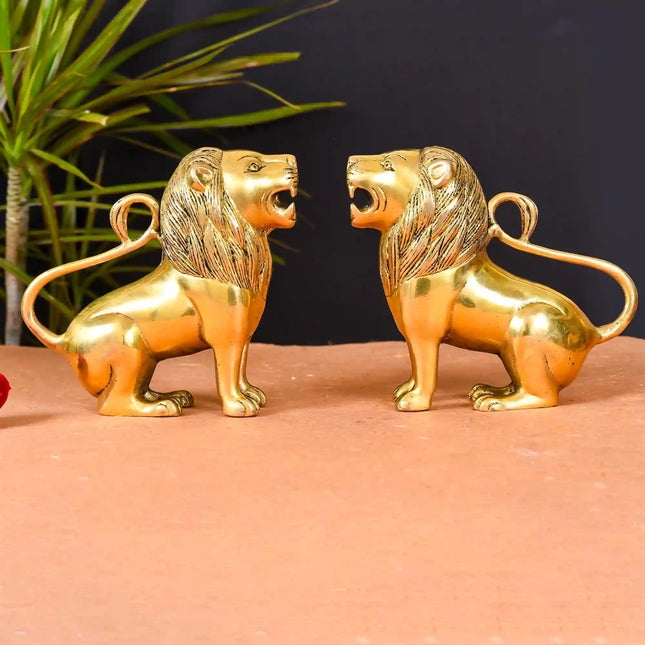 Brass Lion Statue Pair Home Decor