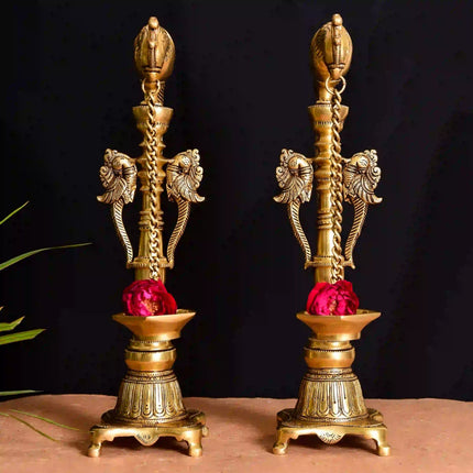Brass Superfine Majestic Parrot Diya Pair (16.5 Inch)