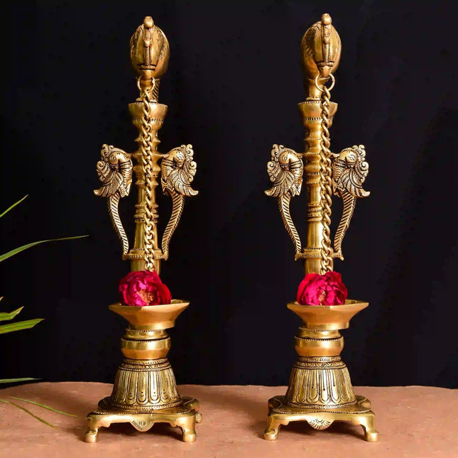 Brass Superfine Majestic Parrot Diya Pair (16.5 Inch)