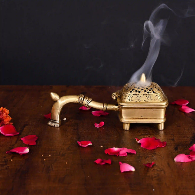 Brass Dhoop Dani & Incense Holder With Handle (3 Inch)