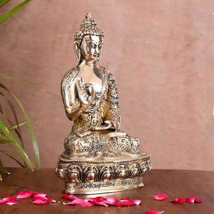 Brass Handcarved Blessing Buddha (10.5 Inch)
