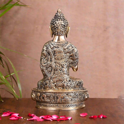 Brass Handcarved Blessing Buddha (10.5 Inch)
