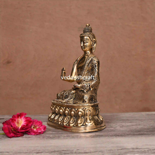 Brass Hand carved Blessing Buddha (8.5 Inch)