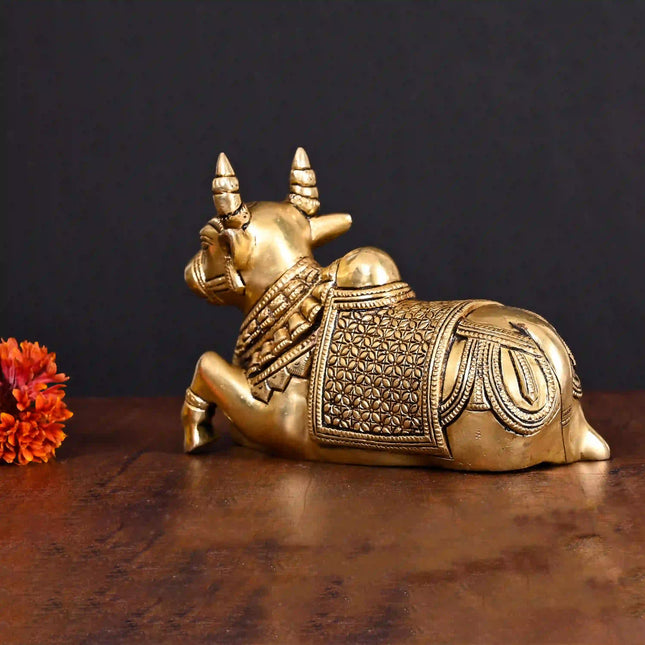 Brass Sitting Nandi Idol (5 Inch)